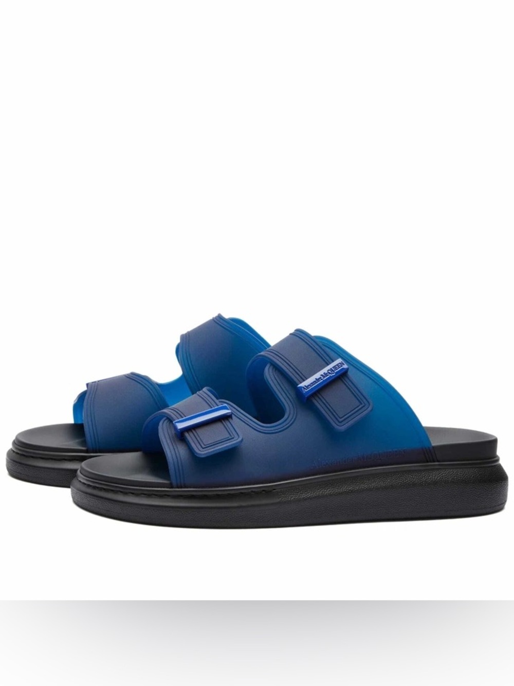 Alexander McQueen Mens Transparent Hybrid Slip On Slides Sandals Blue Black 41